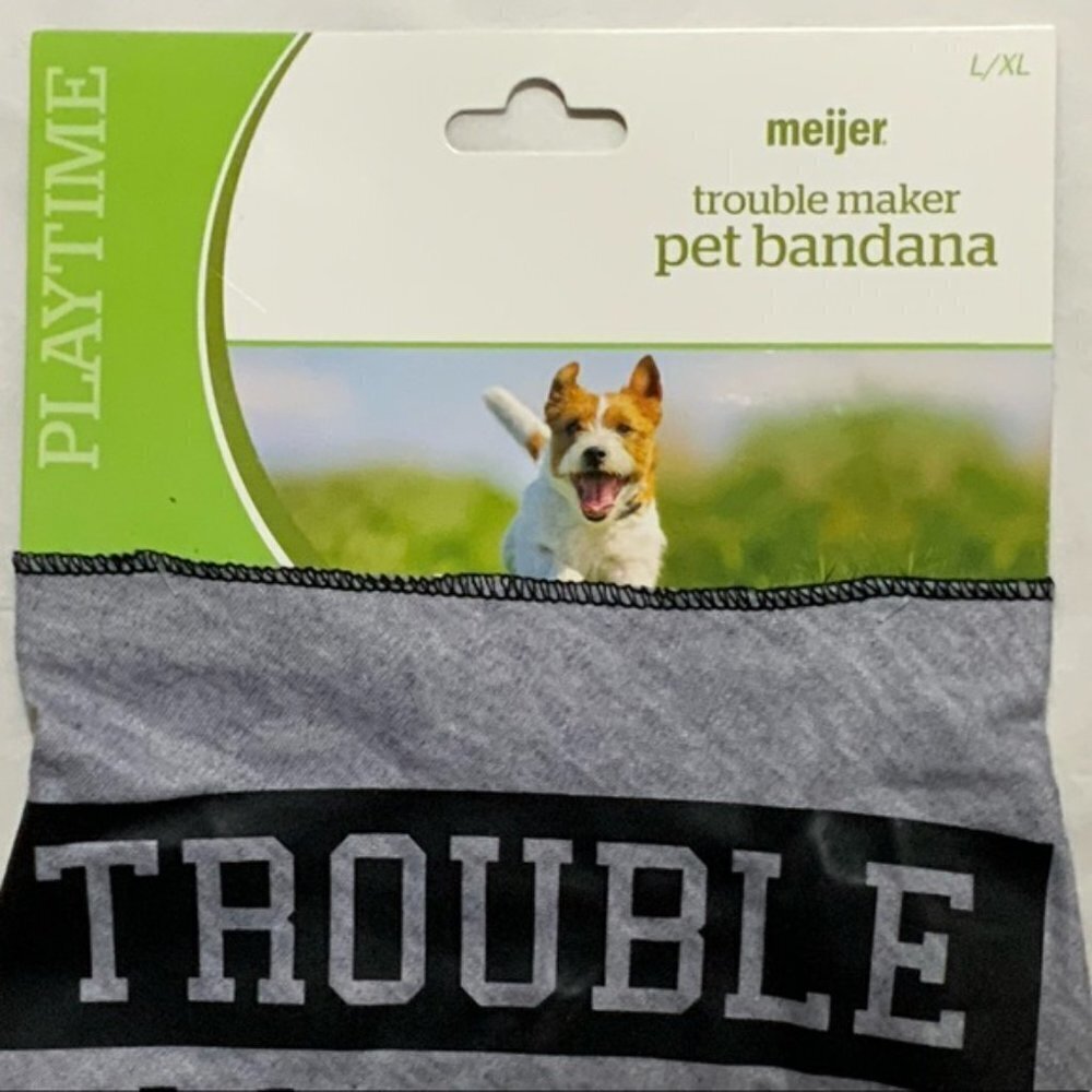 Dog Bandanna Trouble Maker Adjustable Tie On Gray Black Graphic Large X Large - Picture 8 of 11